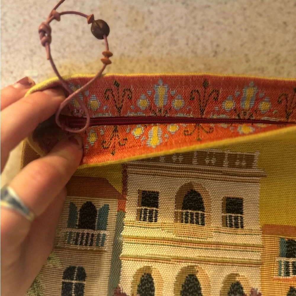 iOS is Paris Yellow Tapestry Pouch with Palm Tree Design